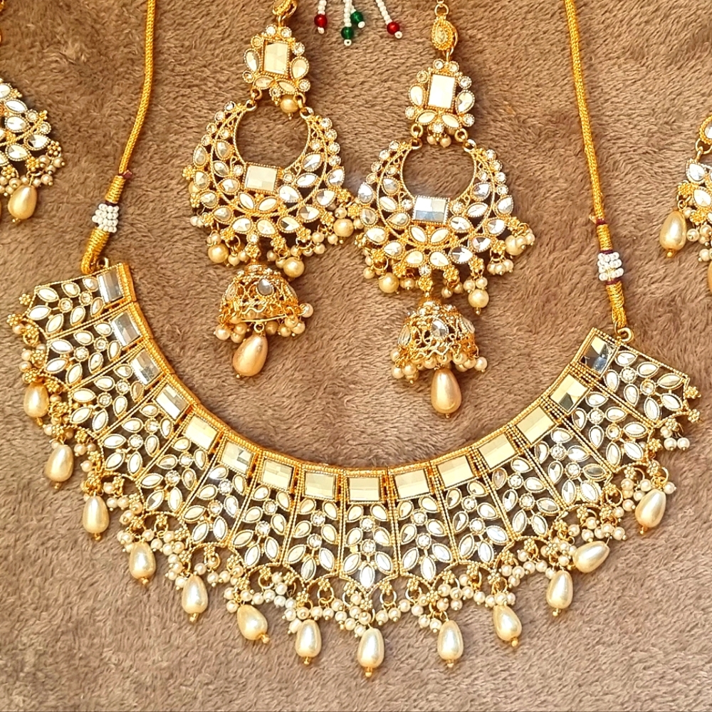6 pcs Gold And Silver 6pcs Indian Bridal big Jewelry Set artificial necklace set